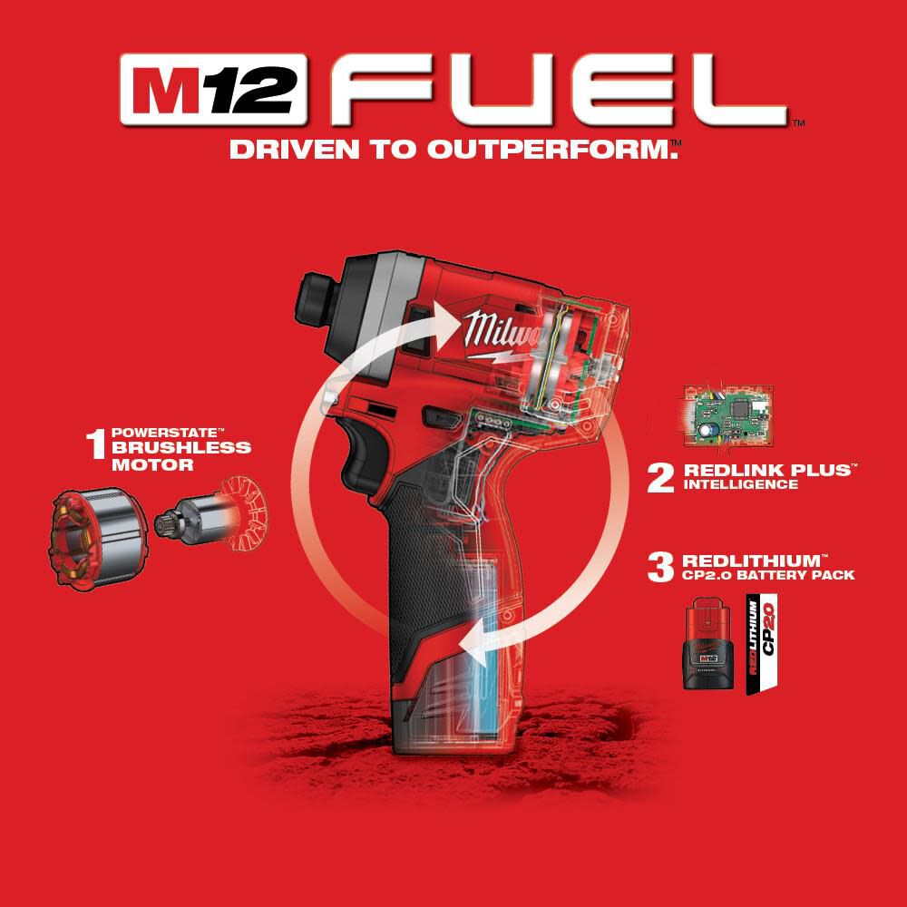 Milwaukee M12 FUEL 1 4inch Impact Driver Single Battery Kit 2553 21 Acme Tools