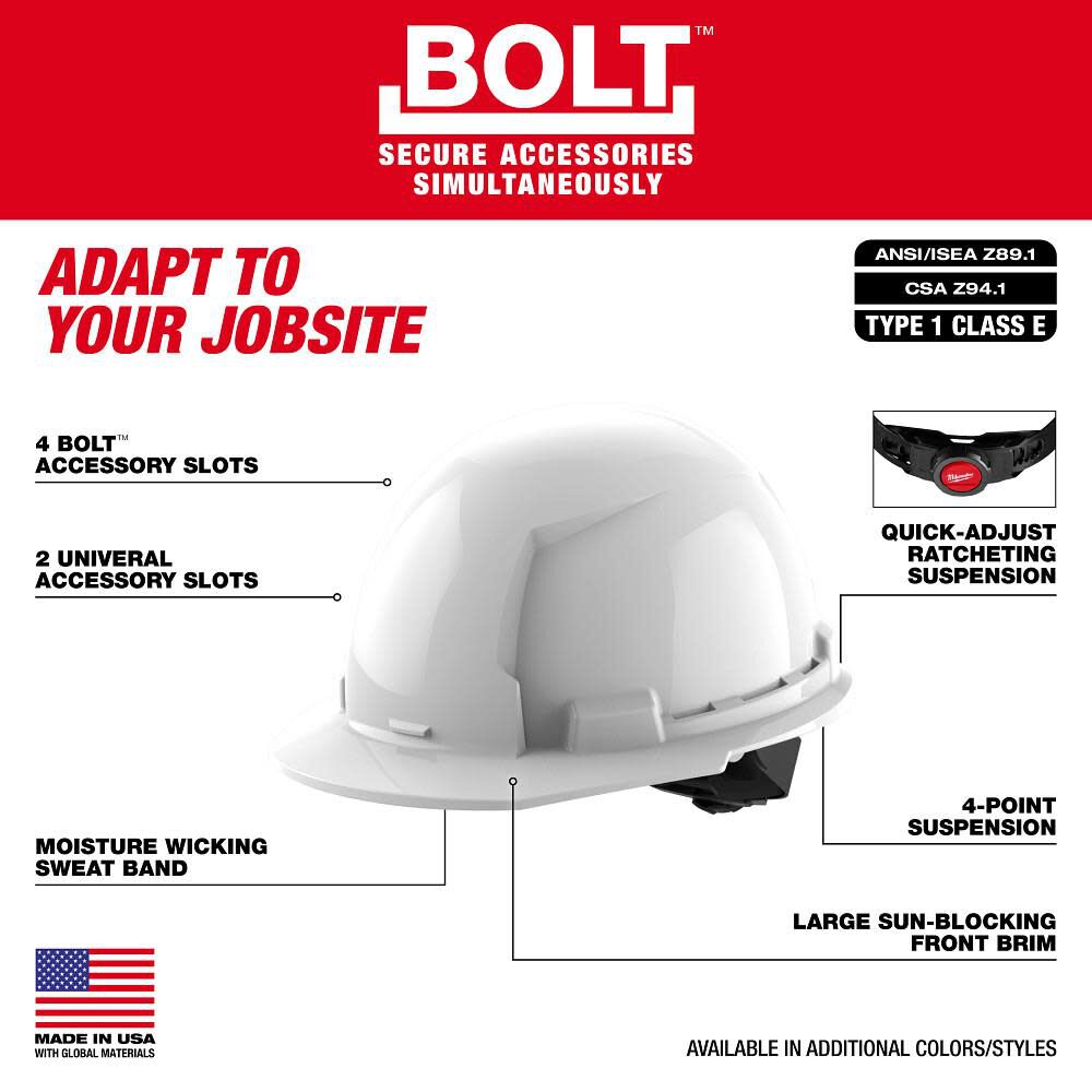 Milwaukee Red Front Brim Hard Hat with 4pt Ratcheting Suspension Type 1 Class E & BOLT USB Cooling Fan Bundle, large image number 3