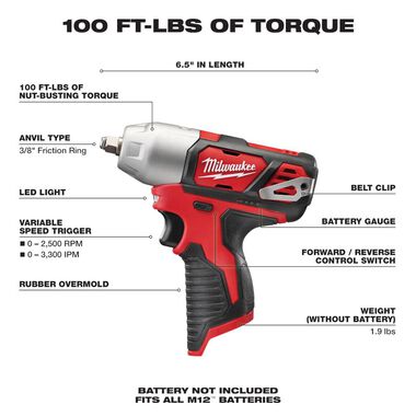 Milwaukee M12 3/8 in. Impact Wrench (Bare Tool), large image number 1