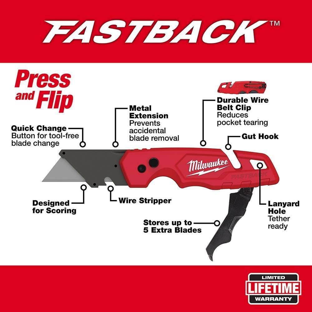 Milwaukee FASTBACK Folding Utility Knife with Blade Storage, large image number 2