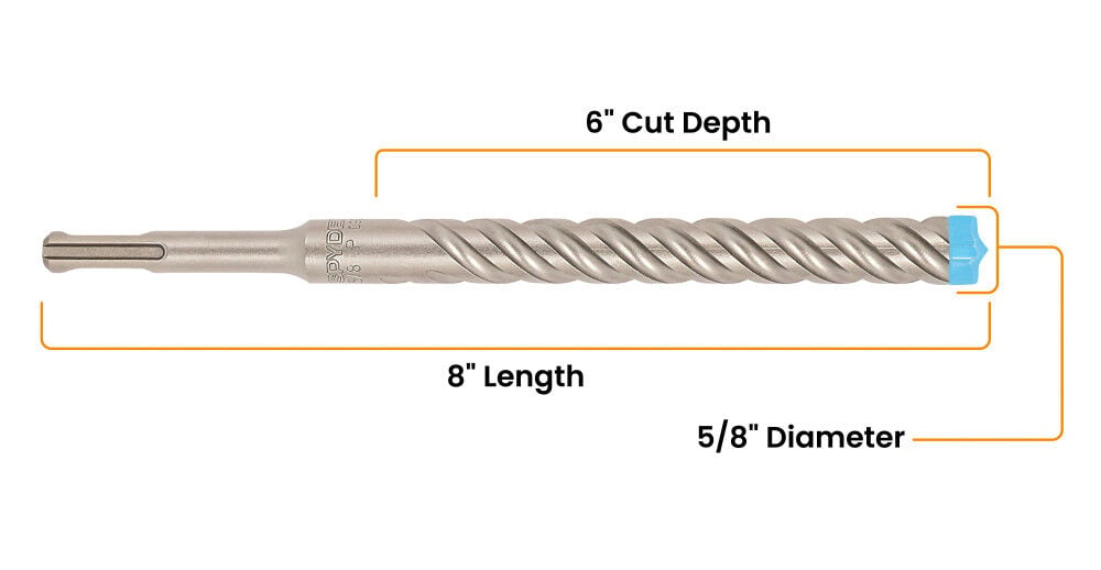 Spyder 5/8 Inch x 6 Inch SDS-Plus Hammer Drill Bit, 4 Full Carbide Cutter, large image number 7
