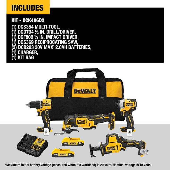 DEWALT ATOMIC 20V MAX Brushless 4 Tool Combo Kit, large image number 2