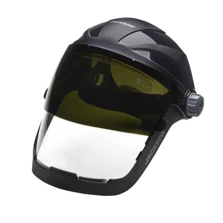Jackson Safety QUAD 500 Multi-Purpose Face Shield, Clear Window, Shade 5 IR Flip Visor, Anti-Fog Coating, 370 Speed Dial Ratcheting