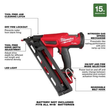 Milwaukee M18 FUEL 15 Gauge Finish Nailer (Bare Tool), large image number 7