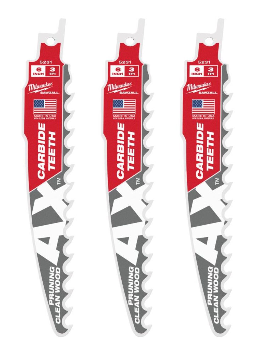 Milwaukee 6inch 3 TPI The AX with Carbide Teeth for Pruning & Clean Wood SAWZALL Blade 3PK, large image number 15