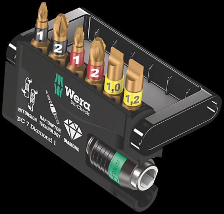 Wera Tools Bit Check 7 Diamond 1 Bit Assortment with Universal Bit Holder, large image number 1