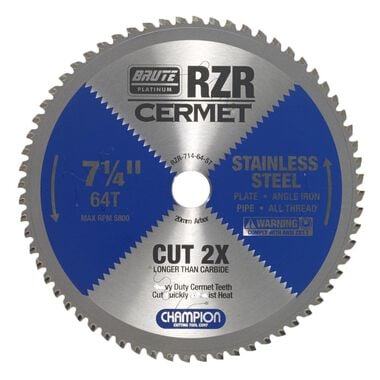 Champion Cutting Tool Cermet Tipped Circular Saw Blade 7-1/4 In. (Stainless Steel Cutting)
