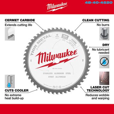 Milwaukee 8 in. 50 Teeth Dry Cut Cermet Tipped Circular Saw Blade, large image number 3