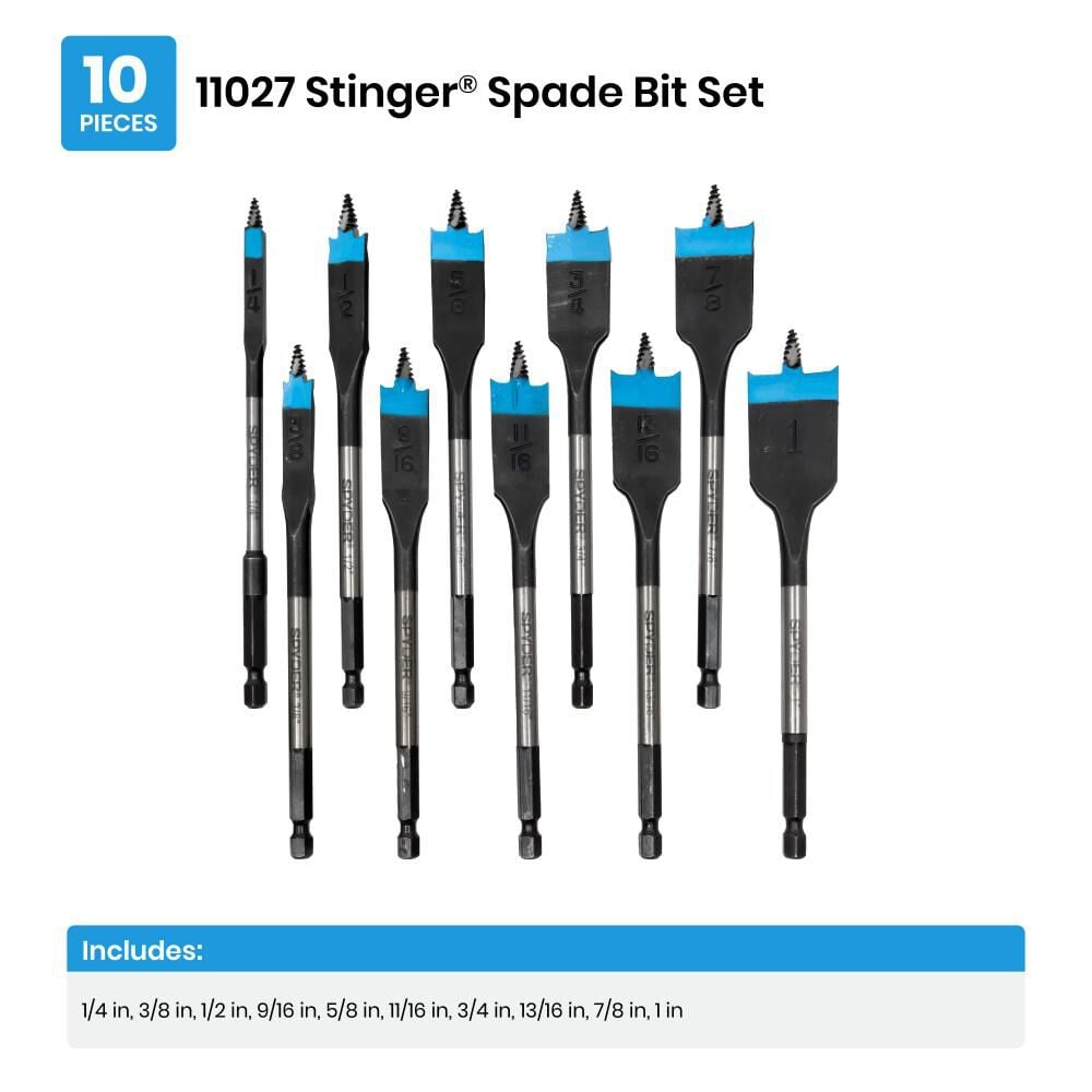 Spyder Stinger Woodboring Spade Bit Set, 6 Inch Length, 1/4 - 1 Inch, 10 Pieces, large image number 5