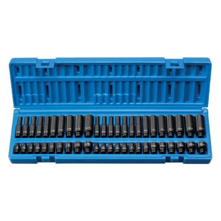 Grey Pneumatic 1/4in Drive Standard and Deep Length Surface Drive Impact Set, large image number 1