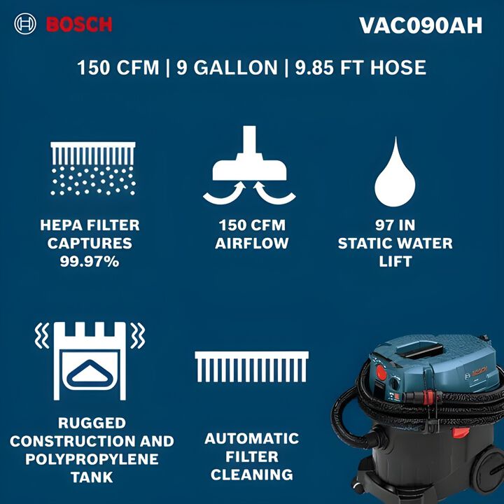 Bosch 9 Gallon Dust Extractor and 9 Inch Drywall Sander Reconditioned Bundle, large image number 16