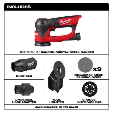 Milwaukee M12 FUEL 3 Inch Random Orbital Detail Sander (Bare Tool 