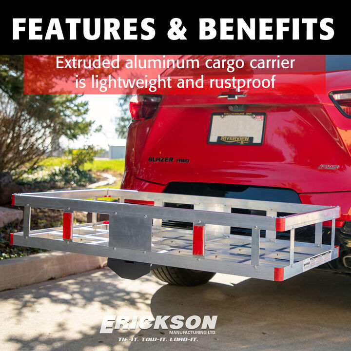 Erickson Mfg 500 lb Capacity Aluminum Hitch Cargo Carrier Basket, 48 Inch x 22 Inch, for 2 Inch Receiver, large image number 6