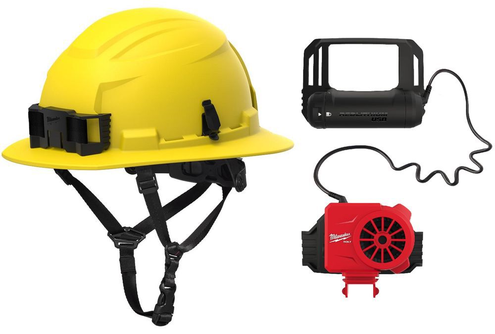 Milwaukee BOLT Yellow Full Brim Safety Helmet Type 2 Class E & USB Cooling Fan - MIL000011779