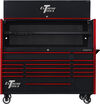 Extreme Tools DX Series 72 Inch W x 21 Inch D Extreme Power Workstation Hutch and 17 Drawer Roller Cabinet Combo Black with Red Drawer Pulls, small image number 1