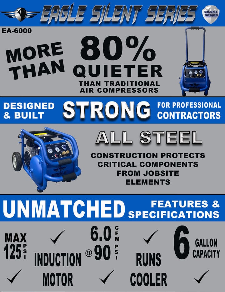 Eagle Compressor Silent Series 6 Gallon Electric Portable Air Compressor, large image number 4