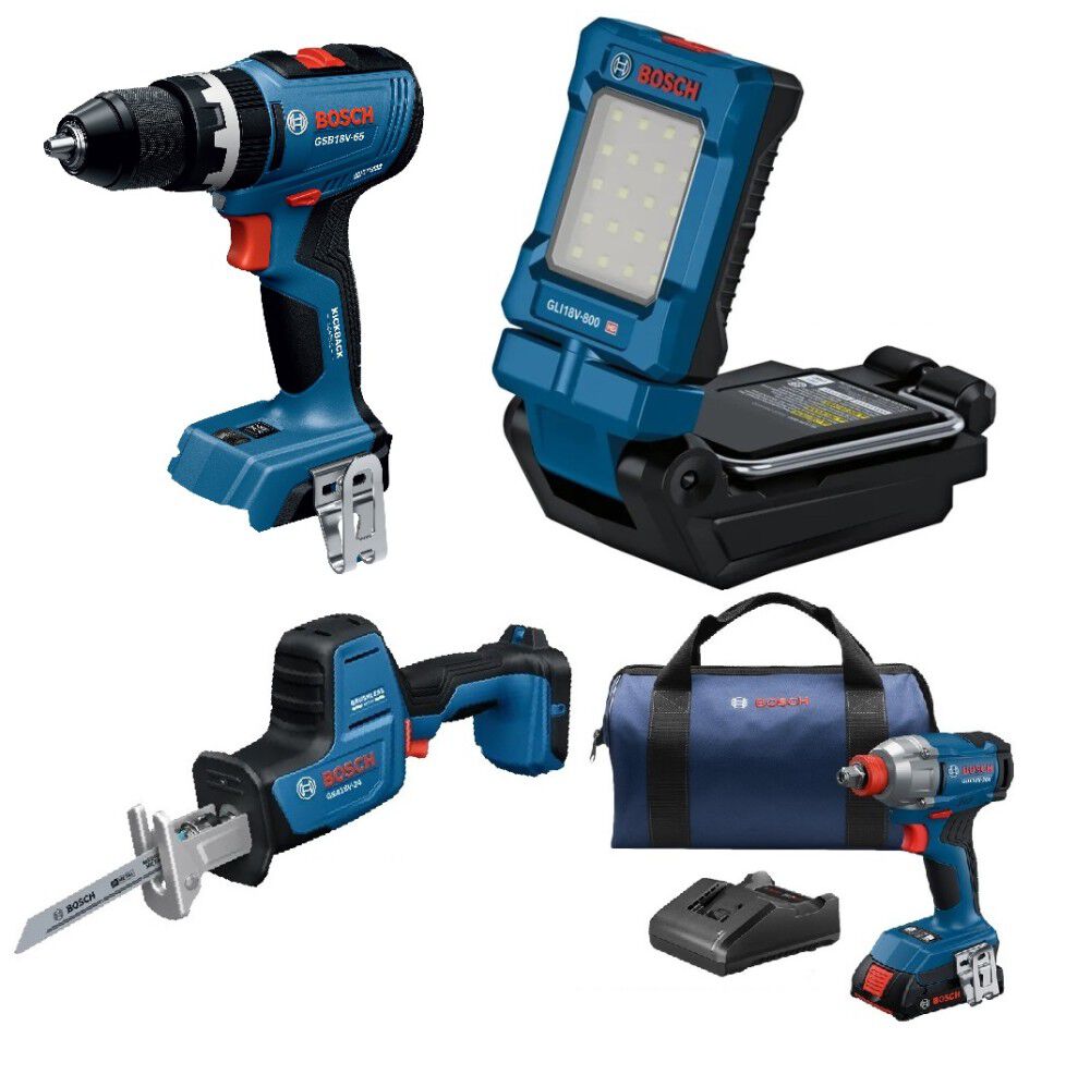 Bosch 18V 4-Tool Combo Kit with Drill, Impact Driver, Reciprocating Saw and Work Light, large image number 1