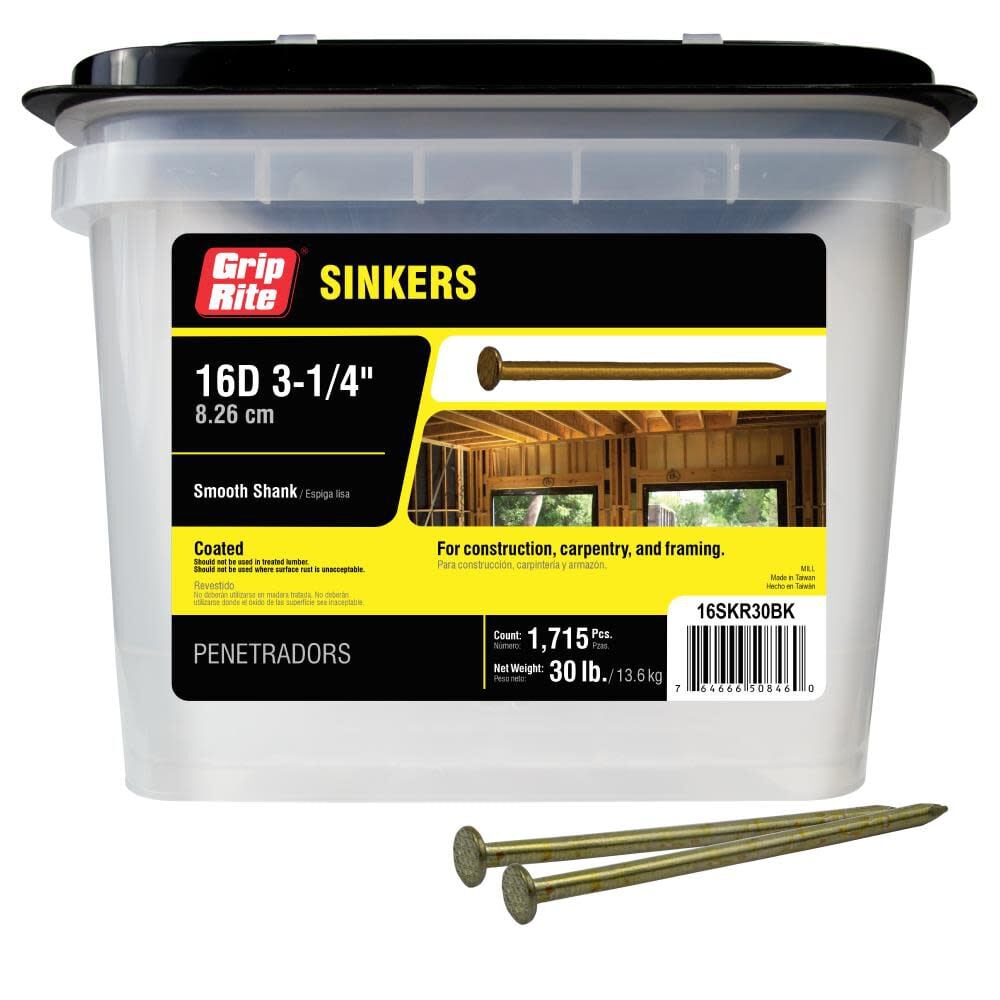 Grip Rite 30-Lb 9-Gauge 3.25-in Vinyl-Coated Smooth Sinker Nails – 16SKR30BK