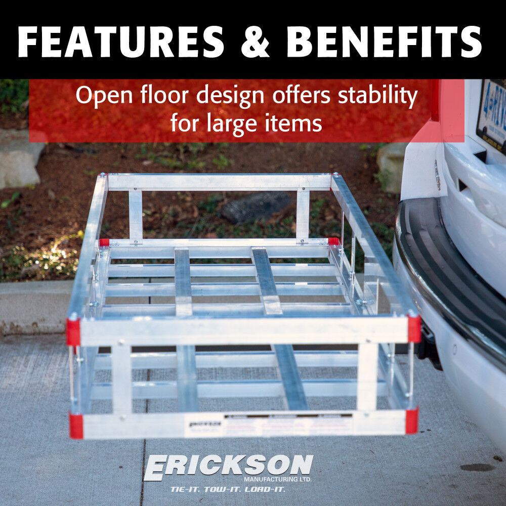 Erickson Mfg 500 lb Capacity Aluminum Hitch Cargo Carrier Basket, 48 Inch x 22 Inch, for 2 Inch Receiver, large image number 5