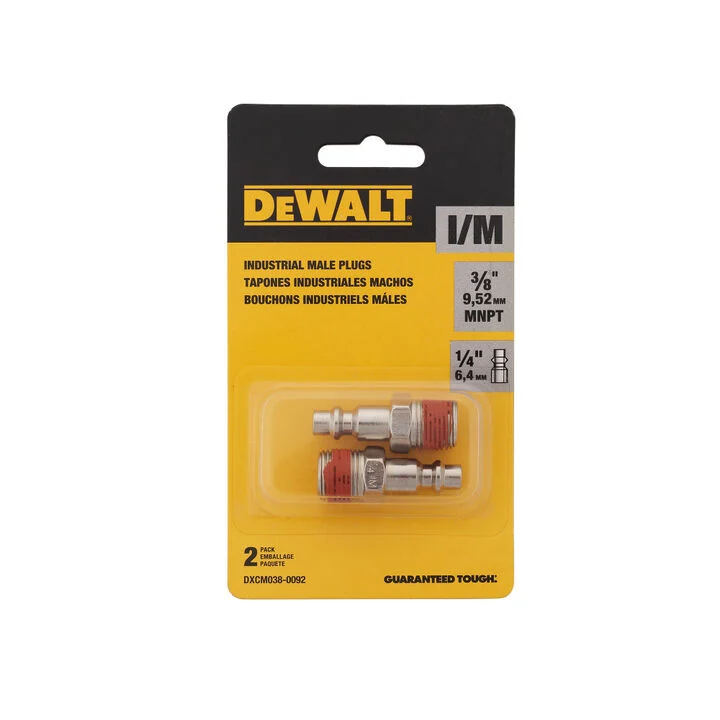 DEWALT 3/8 Inch MNPT Male 1/4 Inch Industrial Plug, 2 Pieces