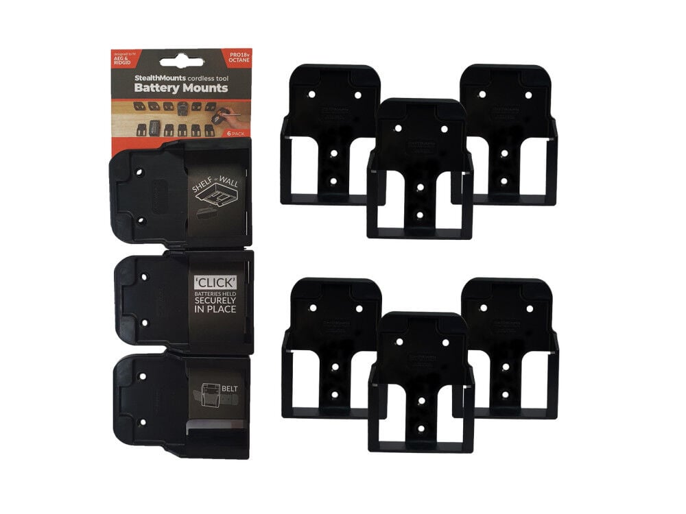 Stealthmounts Battery Mounts for Ridgid & AEG 18v 6 Pack Black – BM-RG18-BLK-6