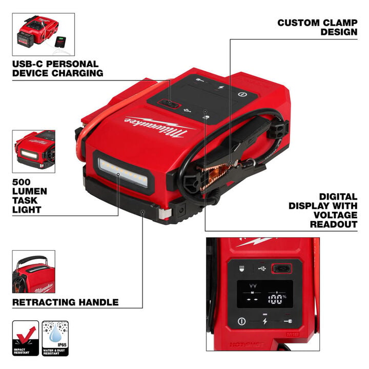 Milwaukee M18 HOTSHOT Jump Starter Starter, XC8.0 Starter Kit, Impact Wrench, Tire Inflator Bundle, large image number 3