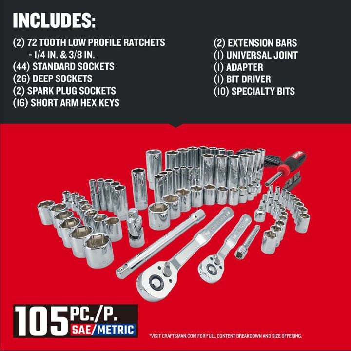 CRAFTSMAN Mechanics Tool Set Standard SAE & Metric 105 Pieces, large image number 2