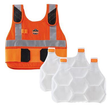 Ergodyne Chill-Its 6215 L/XL Orange Premium FR Phase Change Cooling Vest with Packs