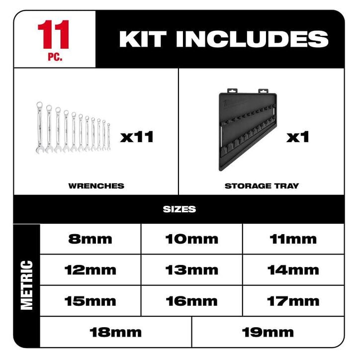 Milwaukee Metric Combination Wrench 11pc Set, large image number 2