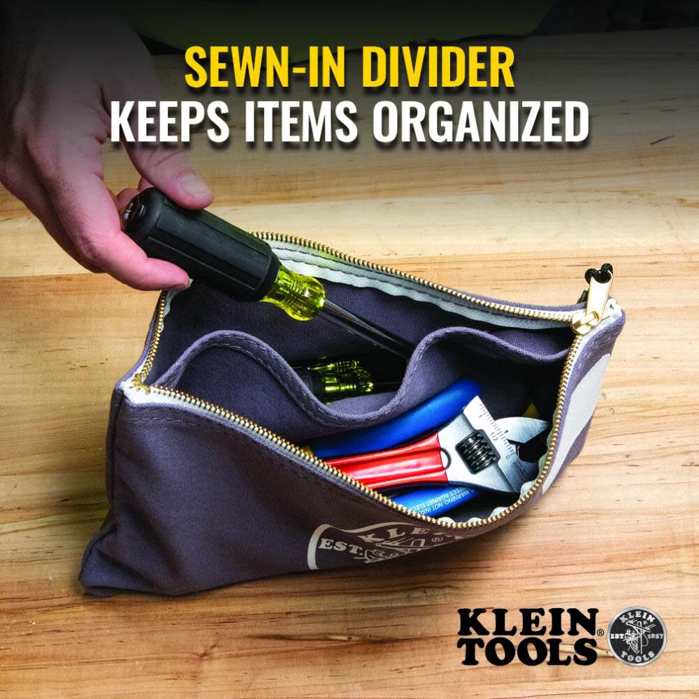 Klein Tools Canvas Zipper Bag with Divider, Gray, large image number 4
