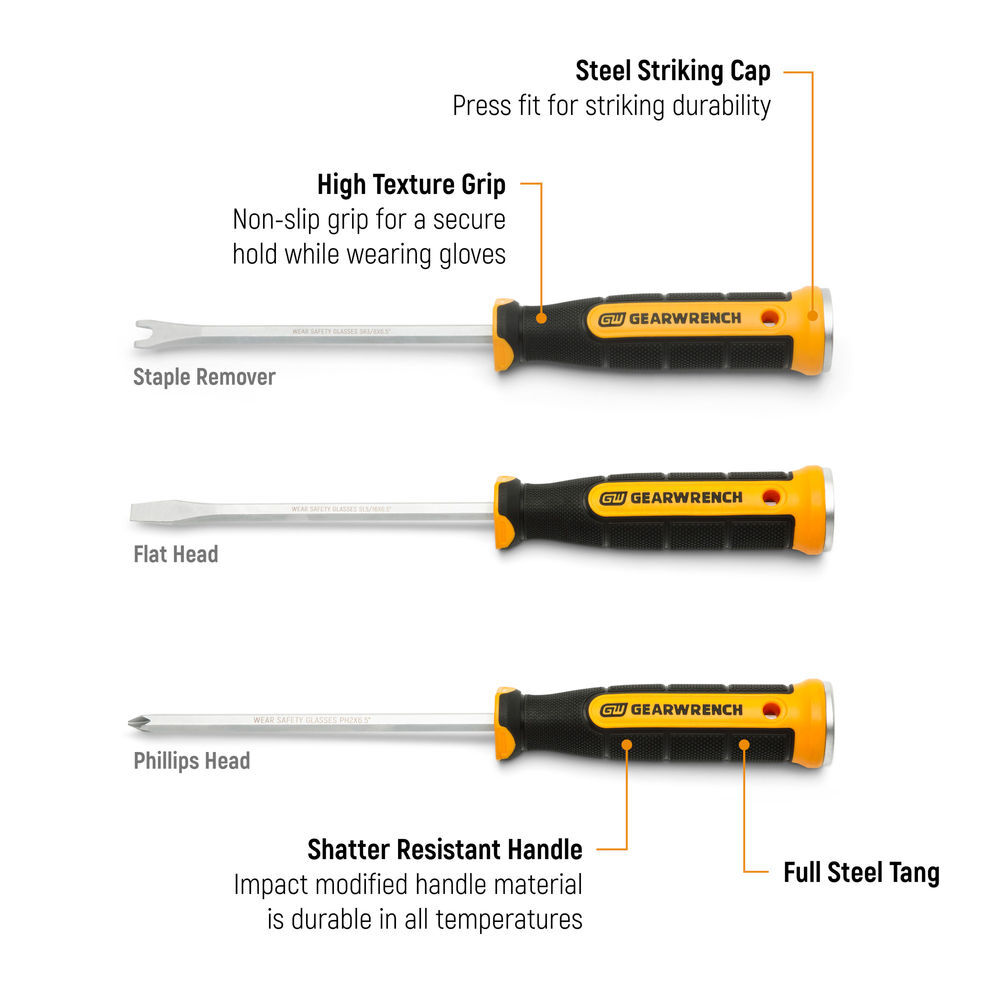 GEARWRENCH Lineman Demolition Screwdriver Set 3 Pieces, large image number 2