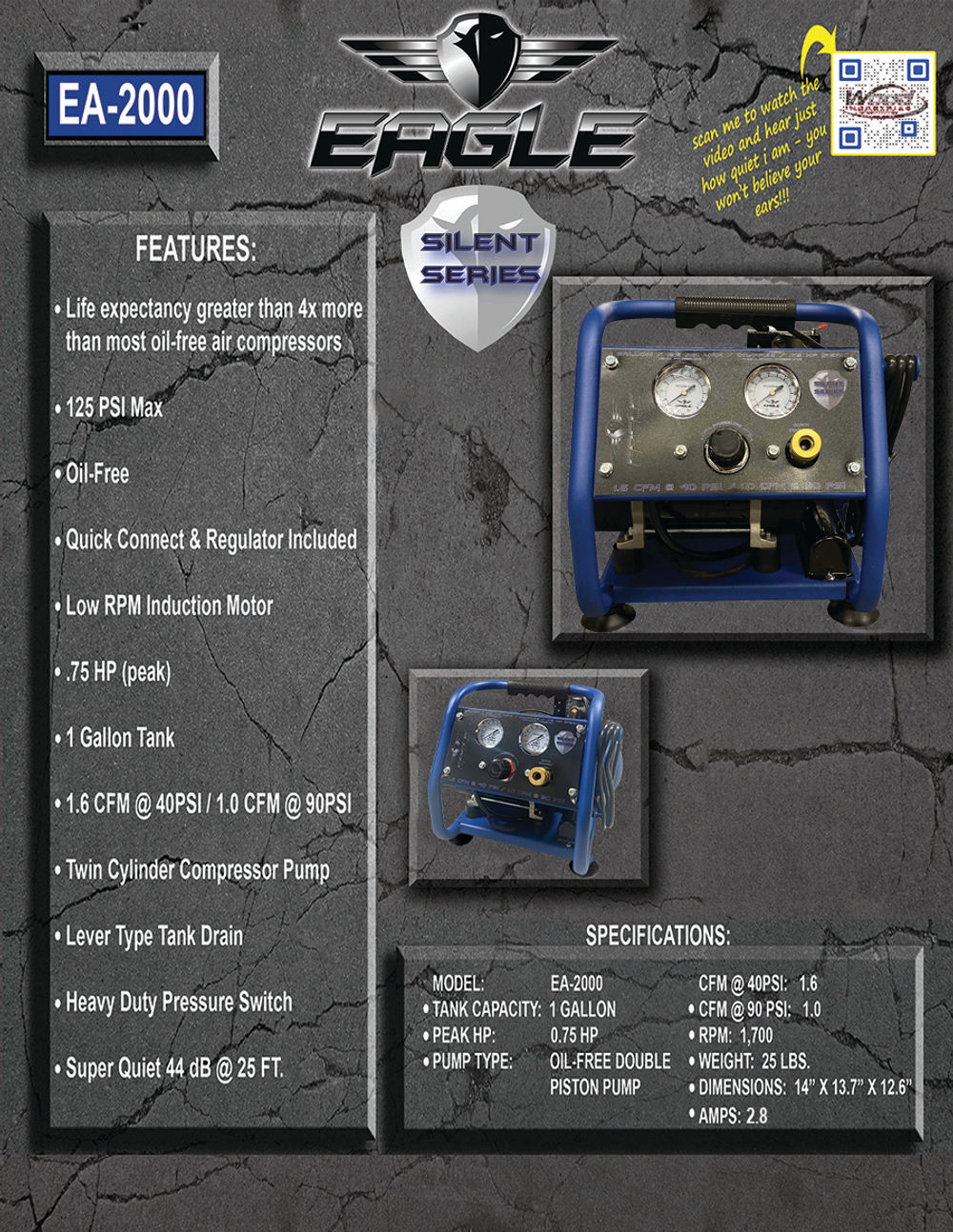 Eagle Compressor Silent Series1 Gallon Portable Electric Air Compressor, large image number 5