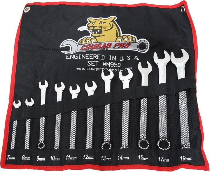 Cougar Pro Full Polish Combination Wrench Set Metric (7mm to 19mm), 11 Piece