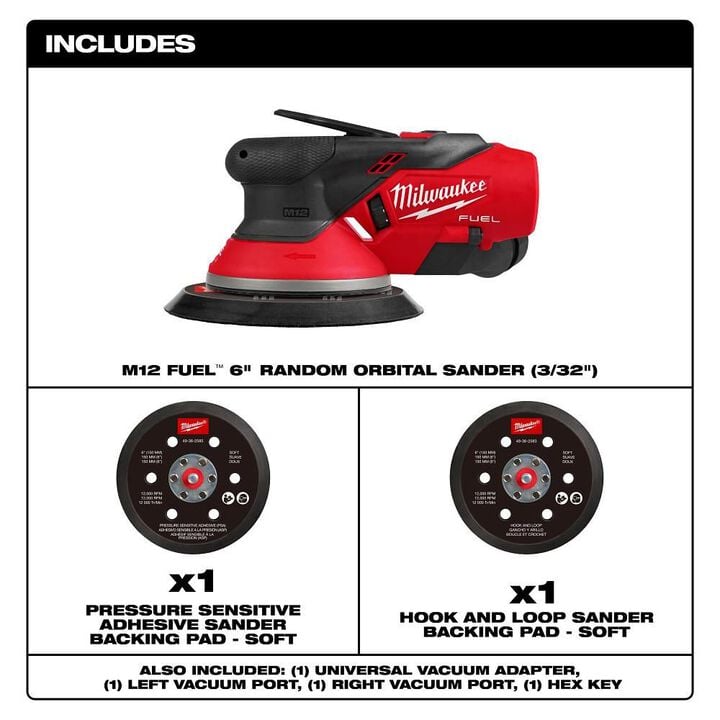 Milwaukee M12 FUEL 6 Inch Random Orbital Sander, 3/32 Inch (Bare Tool), large image number 1
