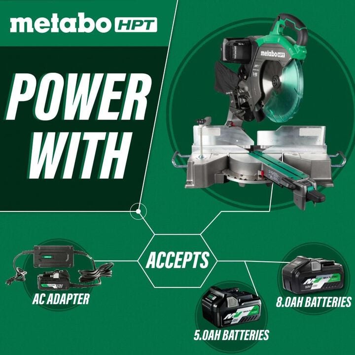Metabo HPT 36V MultiVolt 12 Inch Dual Bevel Sliding Miter Saw w/ Torque Boost Technology (Bare Tool), large image number 2