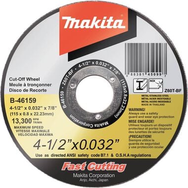 Makita 4-1/2 Inch x 7/8 Inch Ultra Thin Cut-Off Wheel, Stainless 25pk