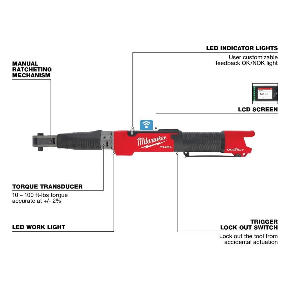 Milwaukee M12 FUEL 3/8inch Digital Torque Wrench with ONE-KEY (Bare Tool), large image number 4