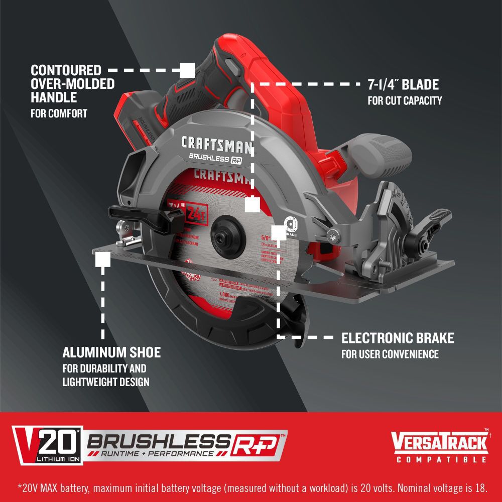 CRAFTSMAN Promotional V20 BRUSHLESS RP 7-1/4 Inch Circular Saw (Bare Tool), large image number 2