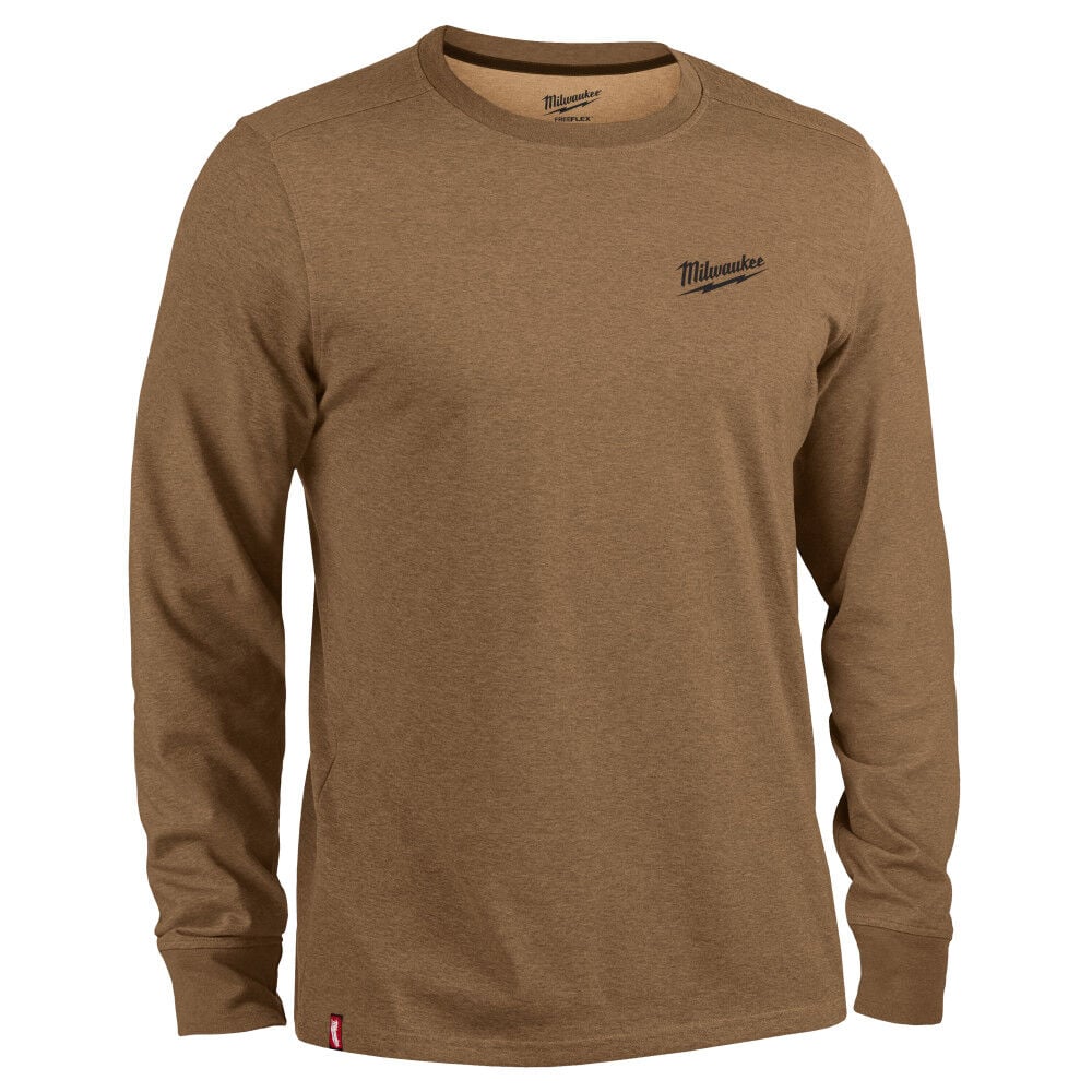 Milwaukee FREEFLEX Hybrid Long Sleeve Work Tee Brown Size Medium – 604N-M