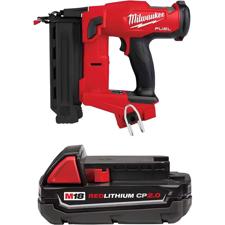 Milwaukee M18 Fuel 18 Gauge Brad Nailer and Redlithium CP2.0 Battery Bundle