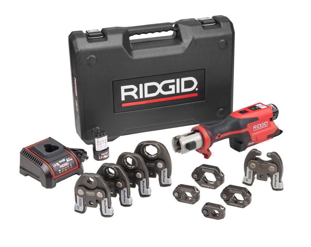 Ridgid RP 251 Press Tool Battery Kit with ProPress Rings & Jaws (1/2 Inch-1-1/4 Inch) and C1 Actuator – 78208