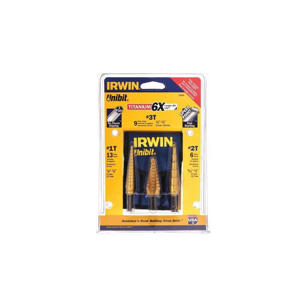 Irwin Unibit 502T Step Drill Bit Set 3pc with Nylon Pouch, large image number 7