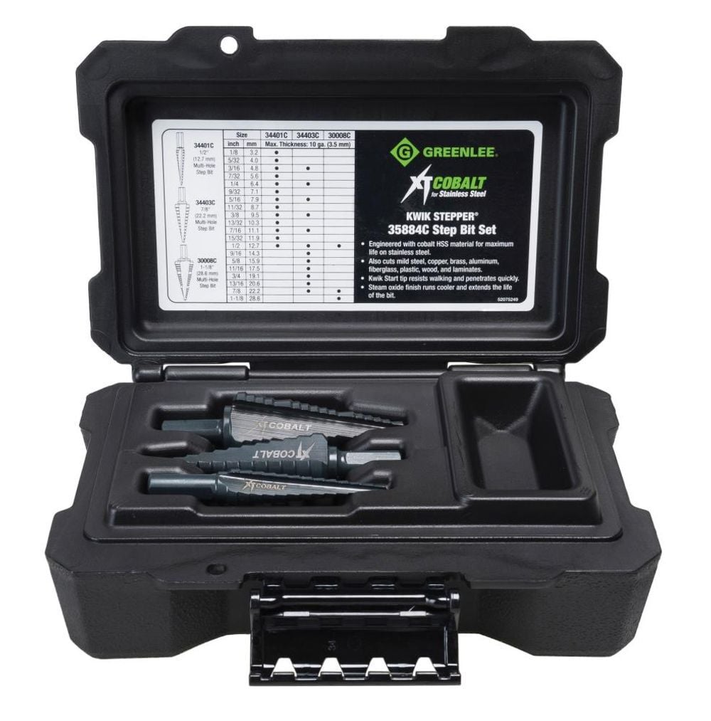 Greenlee XT Cobalt Step Drill Bit Kit #1 #3 & #8, large image number 1
