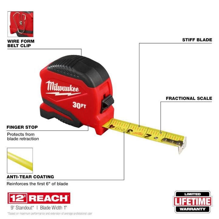 Milwaukee 30 Ft. Compact Tape Measure, large image number 1