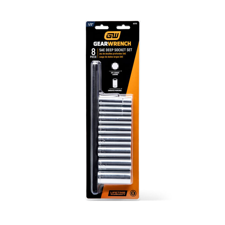 GEARWRENCH 8 Piece 1/2 Inch Drive 6 Point Deep SAE Socket Set, large image number 2