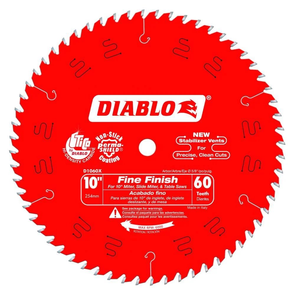 Diablo Tools 10 inch x 60 Tooth Hi-ATB Fine Finish Table Saw & Miter Saw Blade with 5/8 inch Arbor, large image number 1