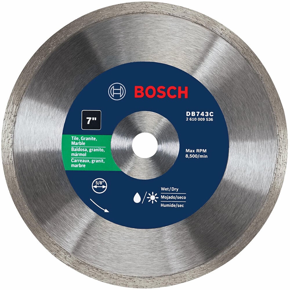 Bosch 7 Inch Premium Continuous Rim Diamond Blade for Clean Cuts in Ceramic, Granite, and Marble – DB743C