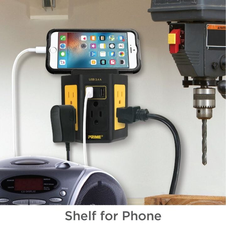 Prime 5-Outlet Workshop Tap with 2-Port 3.4A USB Charger, large image number 3