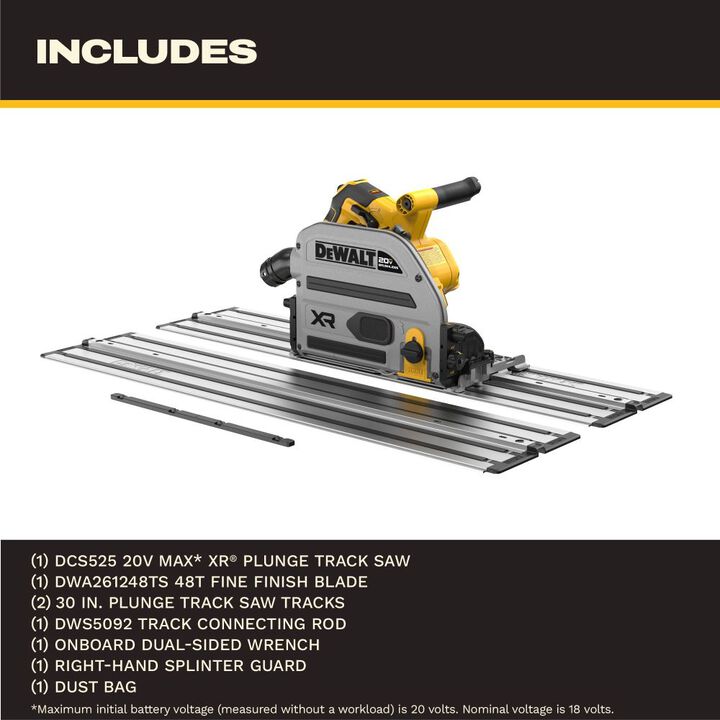 DEWALT 20V XR 6 1/2 Inch Track Saw (Bare Tool) with Two 30 Inch Tracks, large image number 1