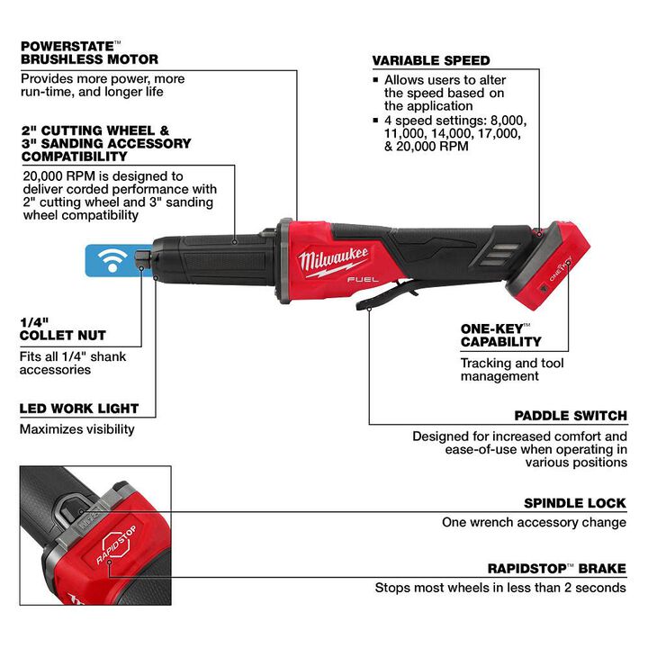Milwaukee M18 FUEL Braking Die Grinder Paddle Switch (Bare Tool), large image number 1